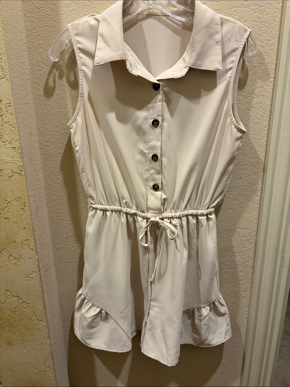 Sleeveless Drawstring Button Romper in Cream